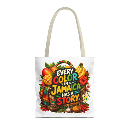 Jamaica Story Tote Bag — "Every Color in Jamaica Has a Story" All-Over Print