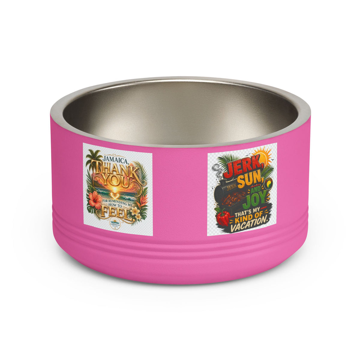 18oz Stainless Pet Bowl — Tropical Jamaica 'Jerk Sun & Joy' Vacation Design
