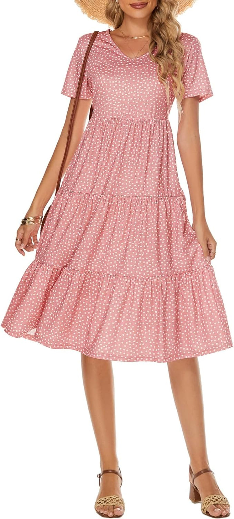 Women's Casual Summer Tiered Midi Dress with V-Neck - Bohemian Sundress 2026