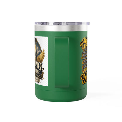 Waiting Is Not Losing mug | Inspirational hourglass design, gold wings, 15oz tumbler