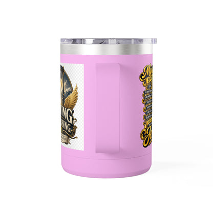 Waiting Is Not Losing mug | Inspirational hourglass design, gold wings, 15oz tumbler