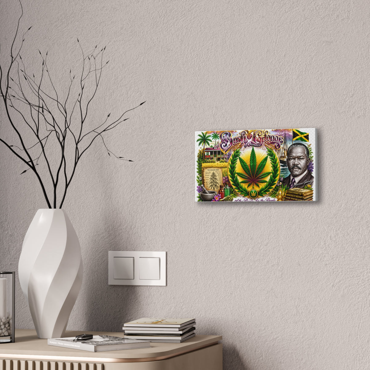 Reggae Herb of Life Canvas Print — Jamaican Rastafarian Cannabis Artwork, 'Bush & Curvns' Decorative Wall Art