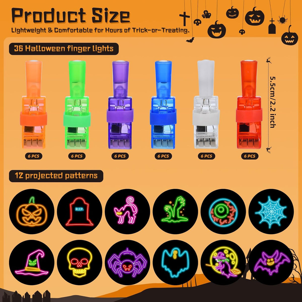 Halloween Party Favors for Kids, 36Pcs Finger Lights for Halloween Goodie Bag Fillers Basket Treats Toys for Girls Boys Kids Classroom Rewards