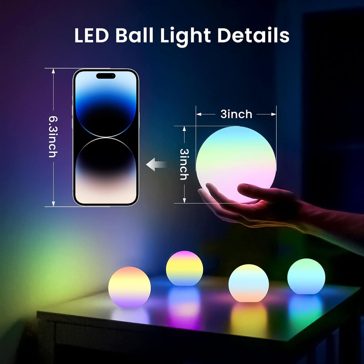 3-Inch Rechargeable LED Ball Lights, Glowing Sphere Lights W/Remote