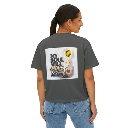 Christian Inspirational Boxy Tee — "Grace Does Not Need Strength" / "My Soul Will Hope Again"