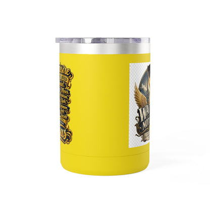 Waiting Is Not Losing mug | Inspirational hourglass design, gold wings, 15oz tumbler