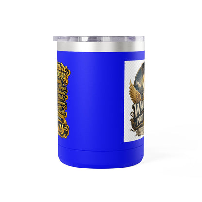 Waiting Is Not Losing mug | Inspirational hourglass design, gold wings, 15oz tumbler