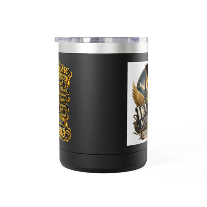 Waiting Is Not Losing mug | Inspirational hourglass design, gold wings, 15oz tumbler