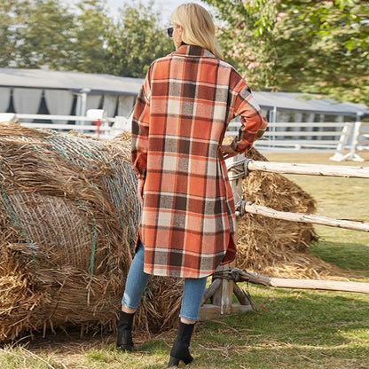 Women's Casual Wool Blend Plaid Shirt Jacket with Button Down and Pockets