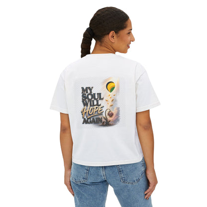 Christian Inspirational Boxy Tee — "Grace Does Not Need Strength" / "My Soul Will Hope Again"