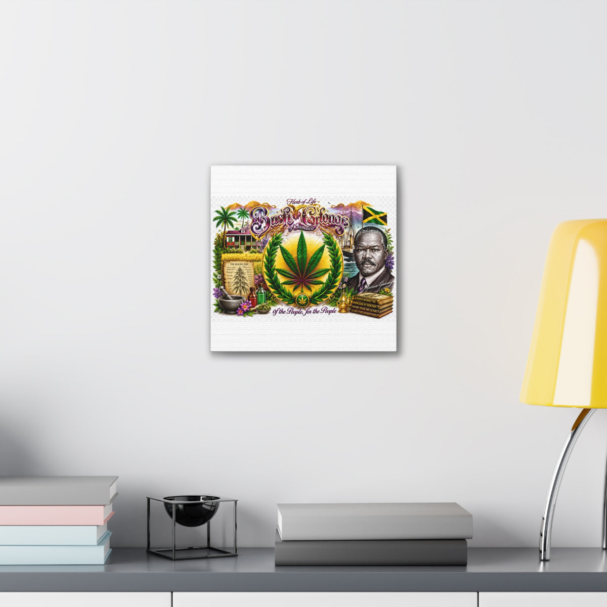 Reggae Herb of Life Canvas Print — Jamaican Rastafarian Cannabis Artwork, 'Bush & Curvns' Decorative Wall Art