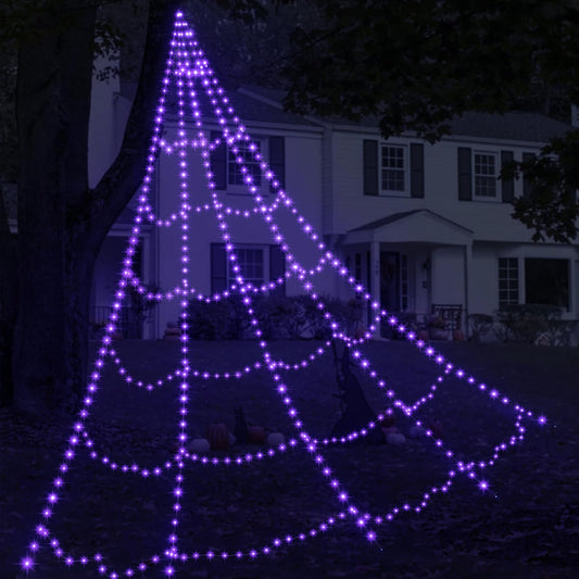 Spider Web Lights for Halloween Decorations Outdoor - 616 Leds, 8 Lighting Modes, 16.4 Ft Light up Giant Spider Webs (Purple)