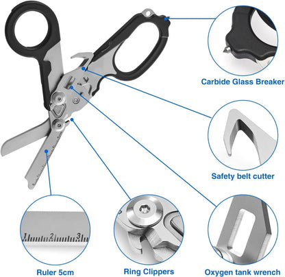 6In1 Multifunctional Trauma Shears Emergency Response Scissors with Seatbelt Cutter Glass Breaker for Outdoor Rescue First Aid