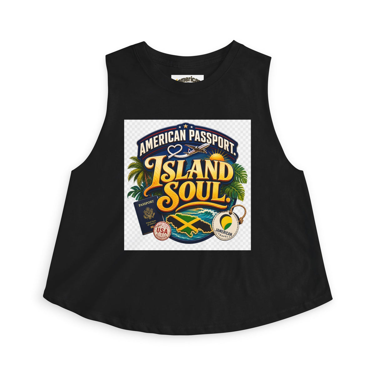 Island Soul Crop Top — American Passport Tropical Travel Graphic