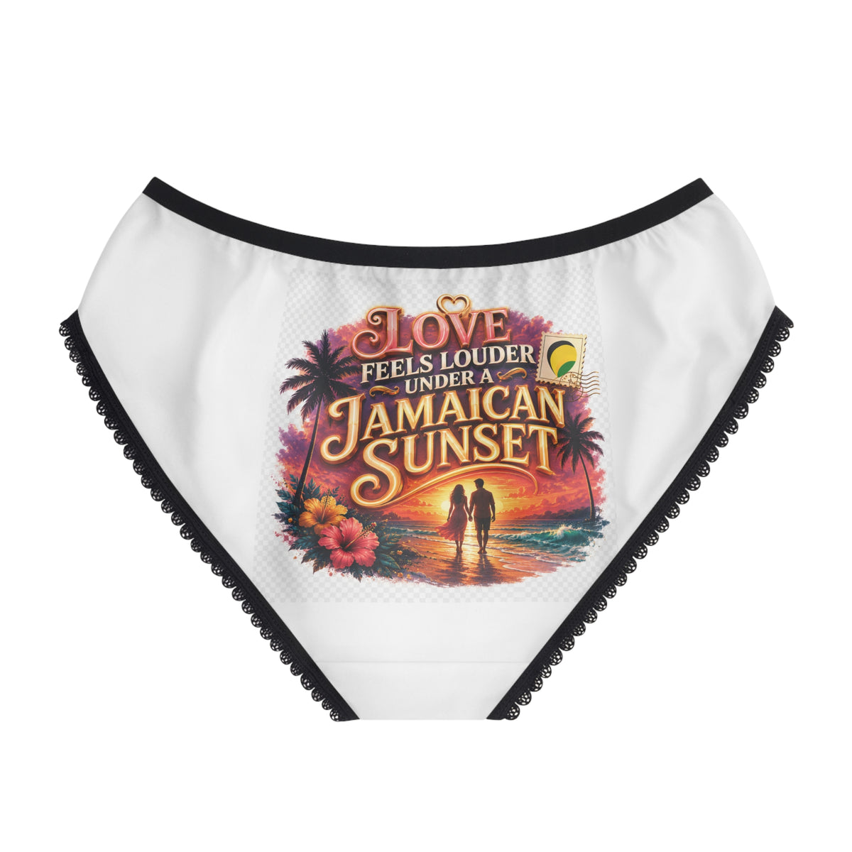 Women's Briefs — Jamaica Sunset & Rhythm Graphic Lingerie (Tropical Couple Design)
