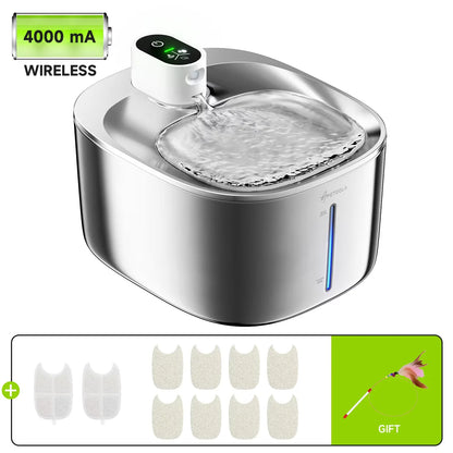 4L Automatic Stainless Steel Cat Water Fountain 4000Mah Wireless Cat Dog Drinker Pet Water Dispenser with 2Pcs Filters