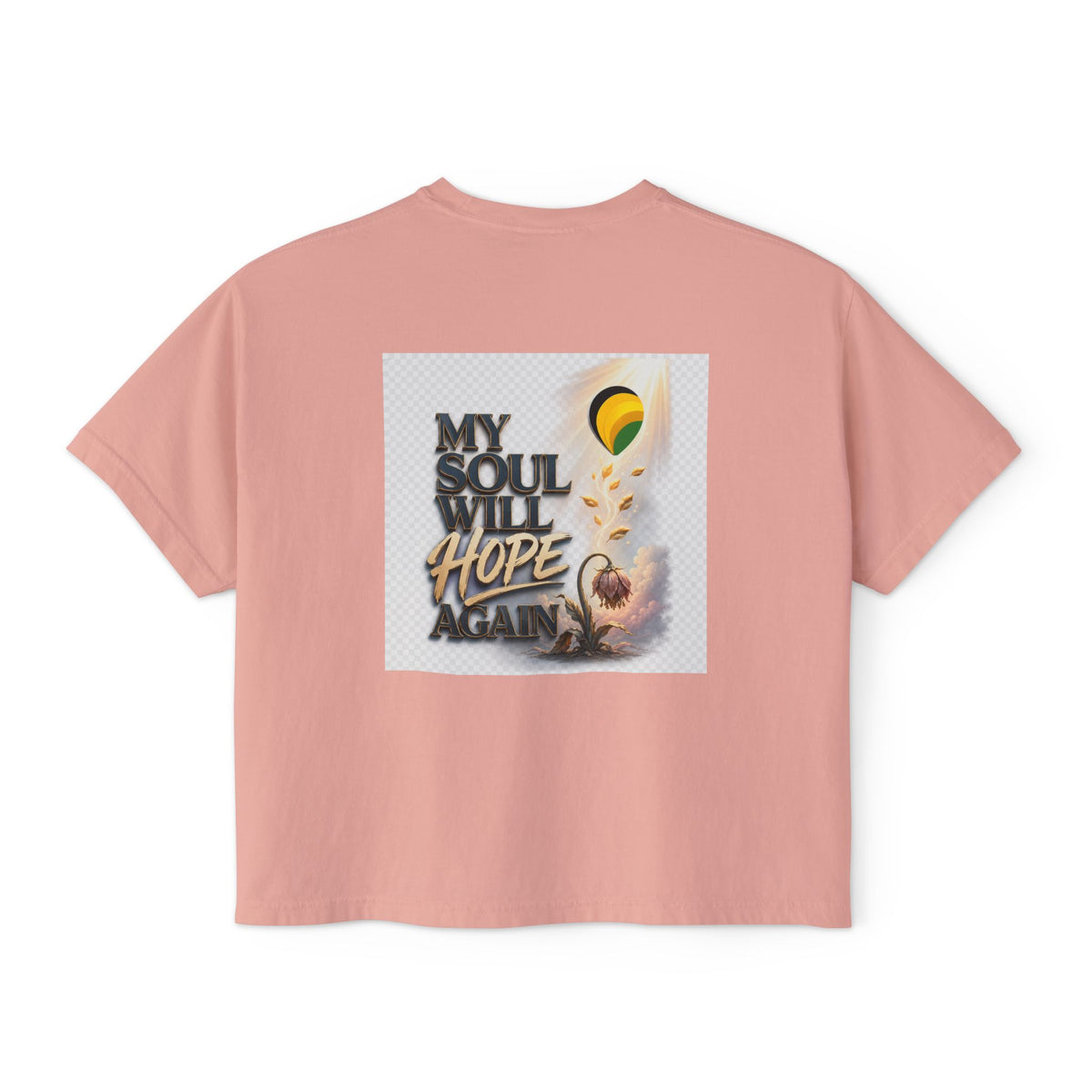Christian Inspirational Boxy Tee — "Grace Does Not Need Strength" / "My Soul Will Hope Again"