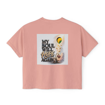 Christian Inspirational Boxy Tee — "Grace Does Not Need Strength" / "My Soul Will Hope Again"