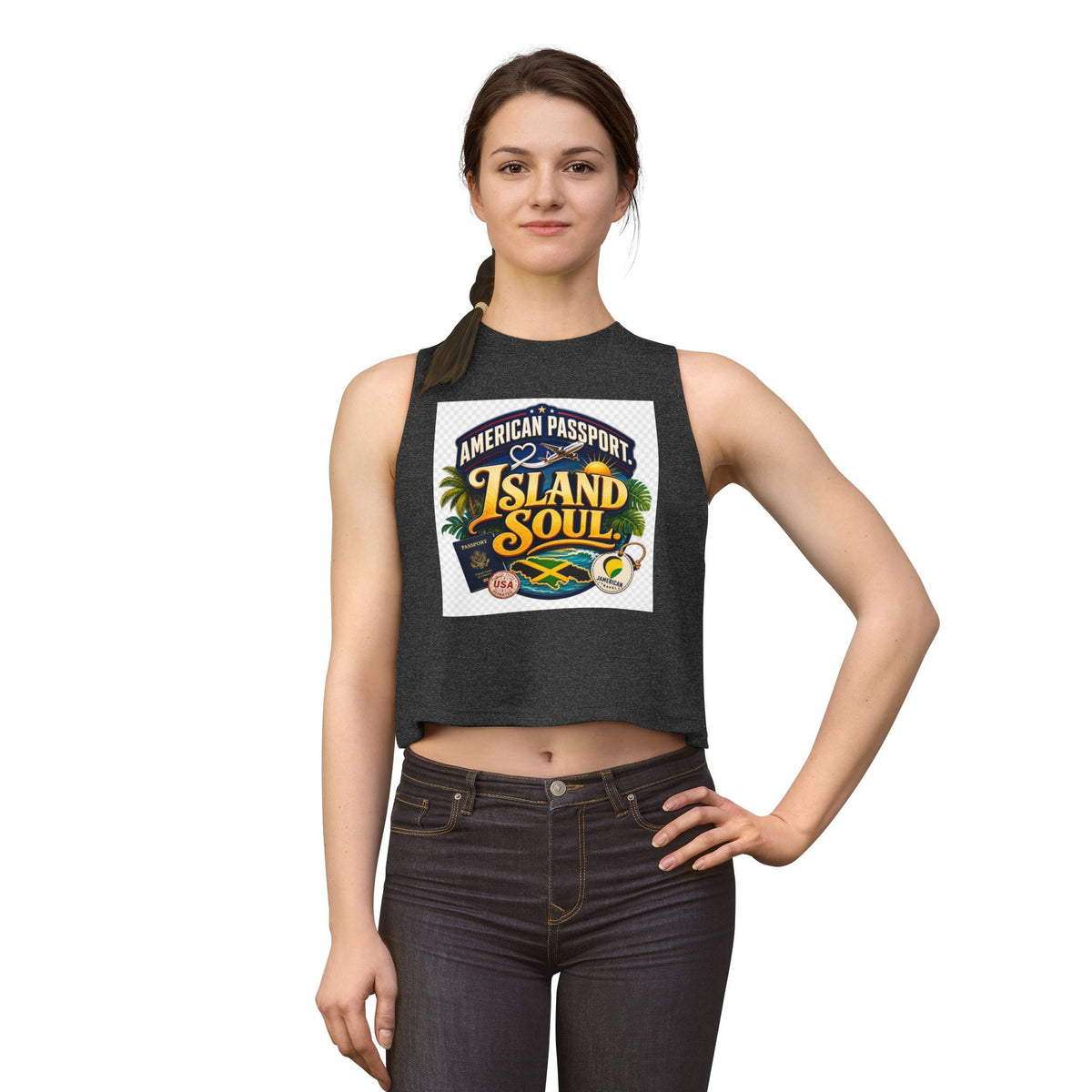 Island Soul Crop Top — American Passport Tropical Travel Graphic