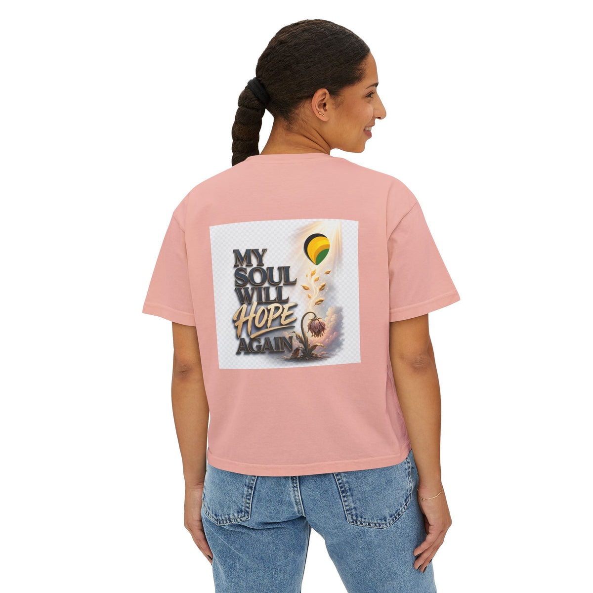 Christian Inspirational Boxy Tee — "Grace Does Not Need Strength" / "My Soul Will Hope Again"