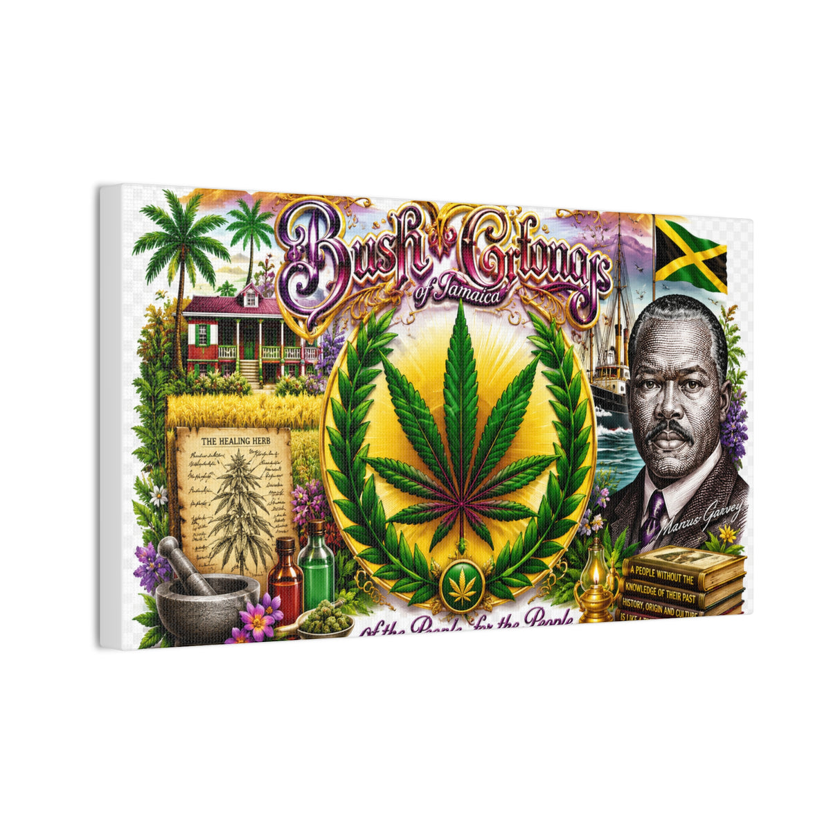 Reggae Herb of Life Canvas Print — Jamaican Rastafarian Cannabis Artwork, 'Bush & Curvns' Decorative Wall Art