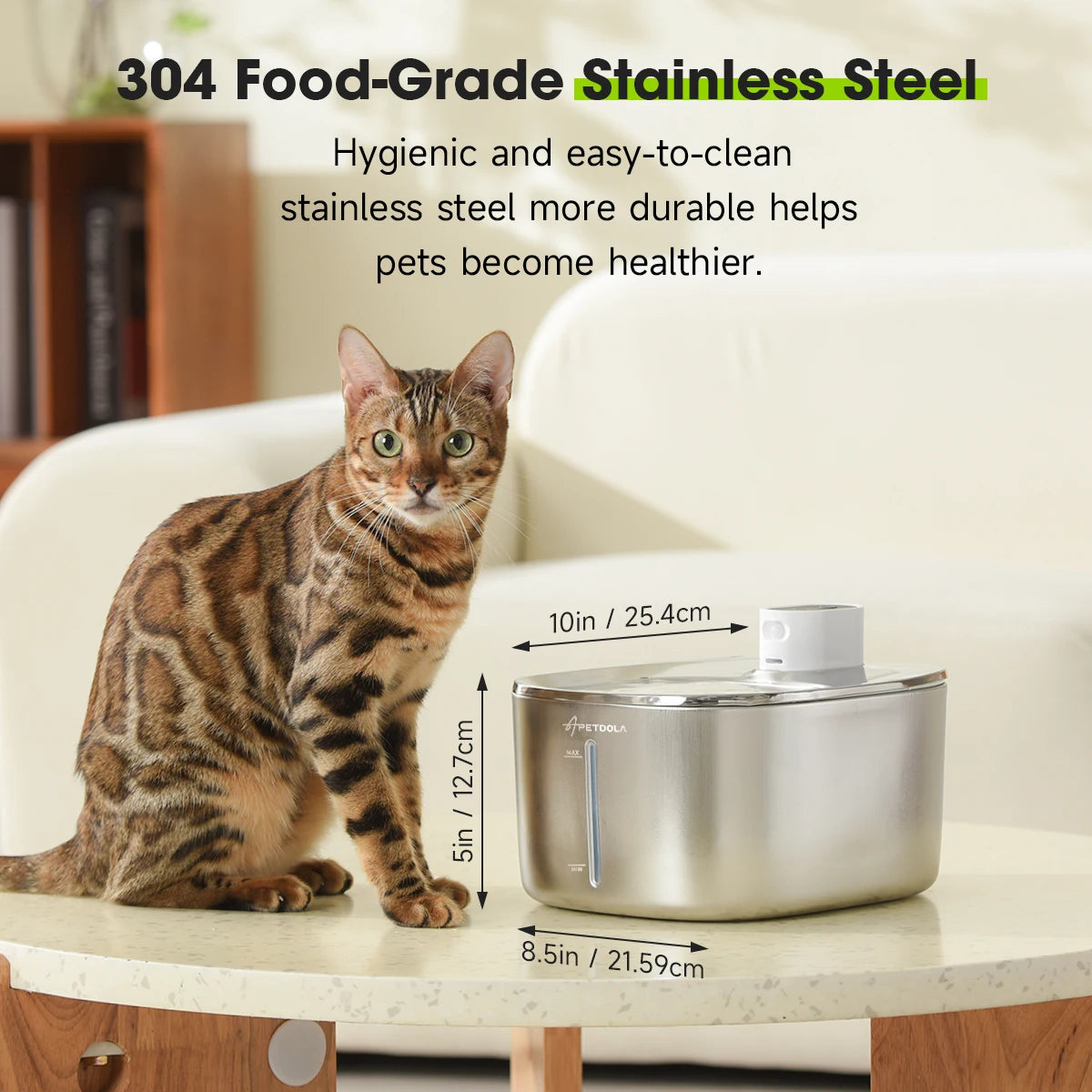 4L Automatic Stainless Steel Cat Water Fountain 4000Mah Wireless Cat Dog Drinker Pet Water Dispenser with 2Pcs Filters