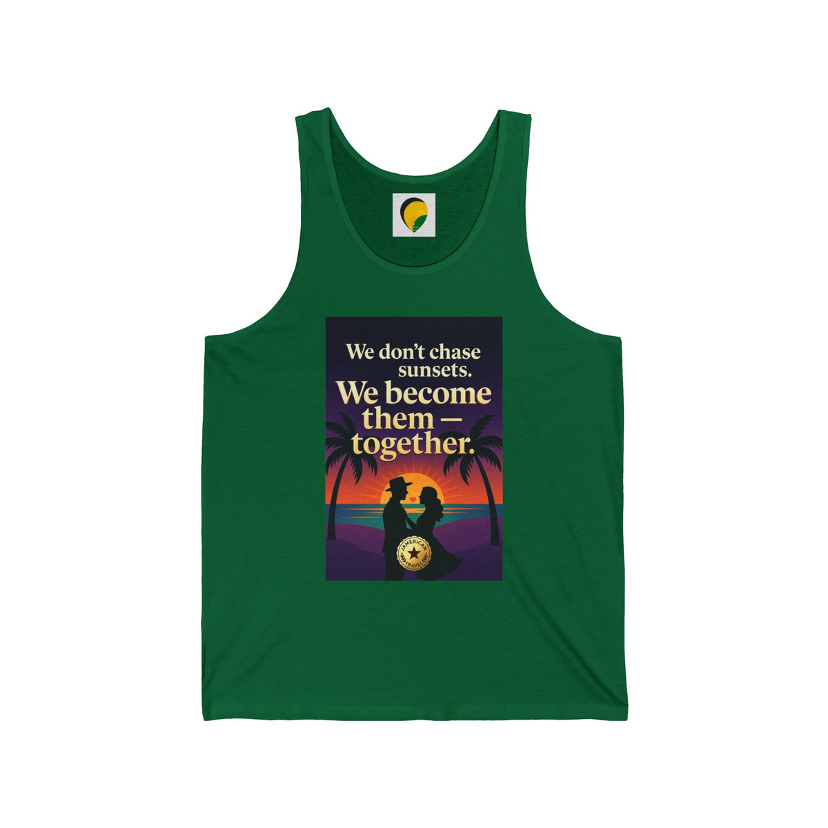 Sunset Couple Tank Top — "We don't chase sunsets. We become them — together." Beach Vacation Romantic Tank