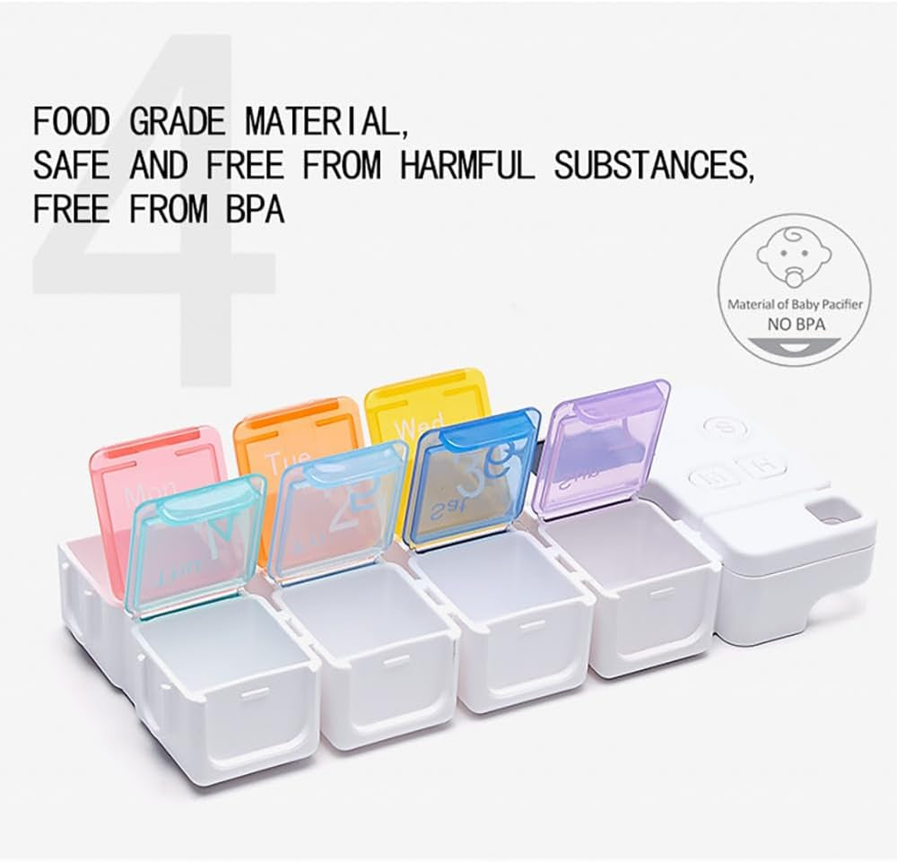 Smart Pill Box,7 Day Pill Organizer,4 Alarm Clocks,Am/Pm Automatic Alarm Reminder,Hold Vitamins Fish Oil,Supplements,Travel Pill or Pillganizer,Suitable for the Elderly, Children, Office Workers