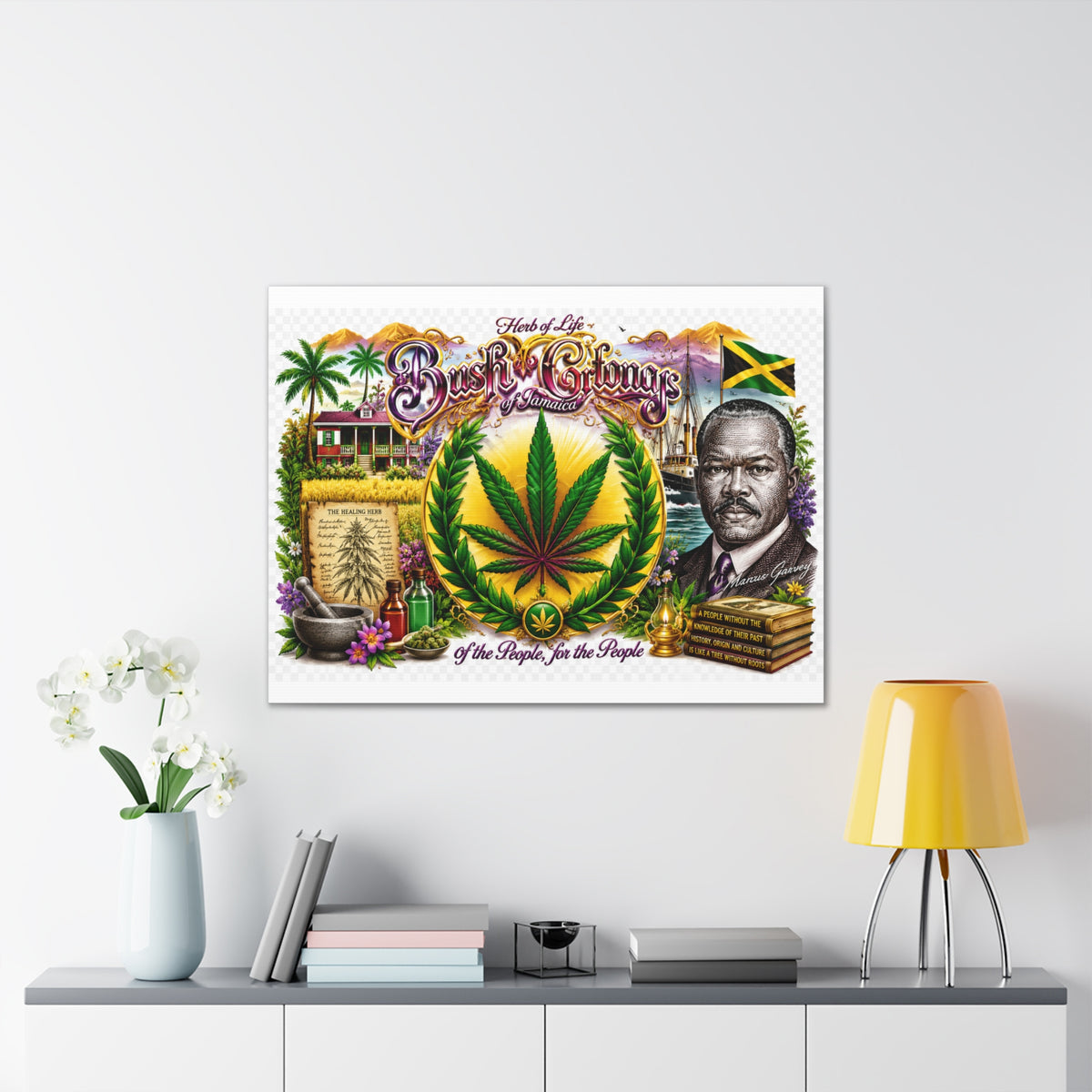 Reggae Herb of Life Canvas Print — Jamaican Rastafarian Cannabis Artwork, 'Bush & Curvns' Decorative Wall Art