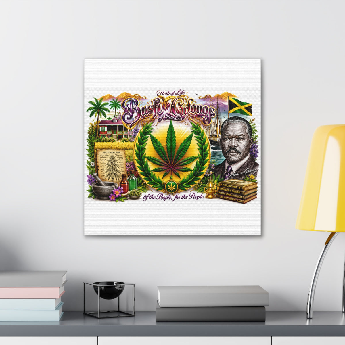 Reggae Herb of Life Canvas Print — Jamaican Rastafarian Cannabis Artwork, 'Bush & Curvns' Decorative Wall Art