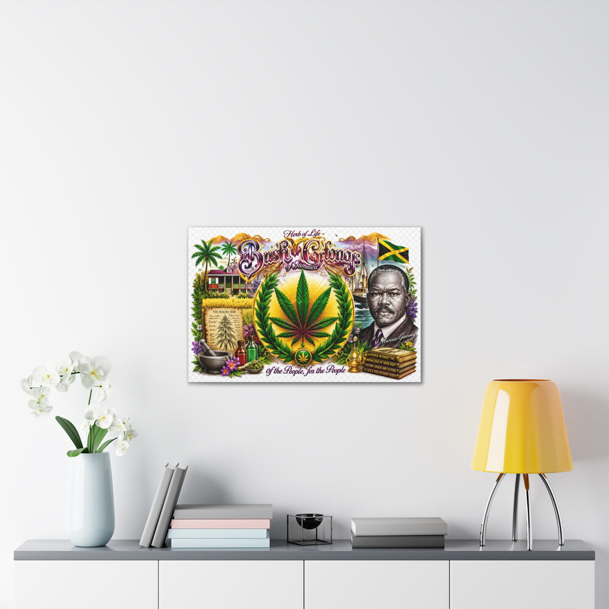Reggae Herb of Life Canvas Print — Jamaican Rastafarian Cannabis Artwork, 'Bush & Curvns' Decorative Wall Art