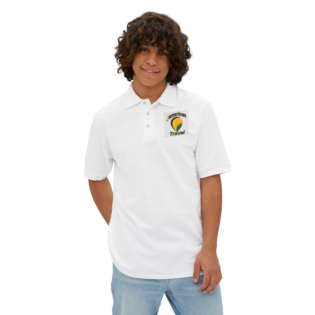 JAmerican Travel Polo — "See the World Through JAmerican Travel Your Eyes" Graphic Polo
