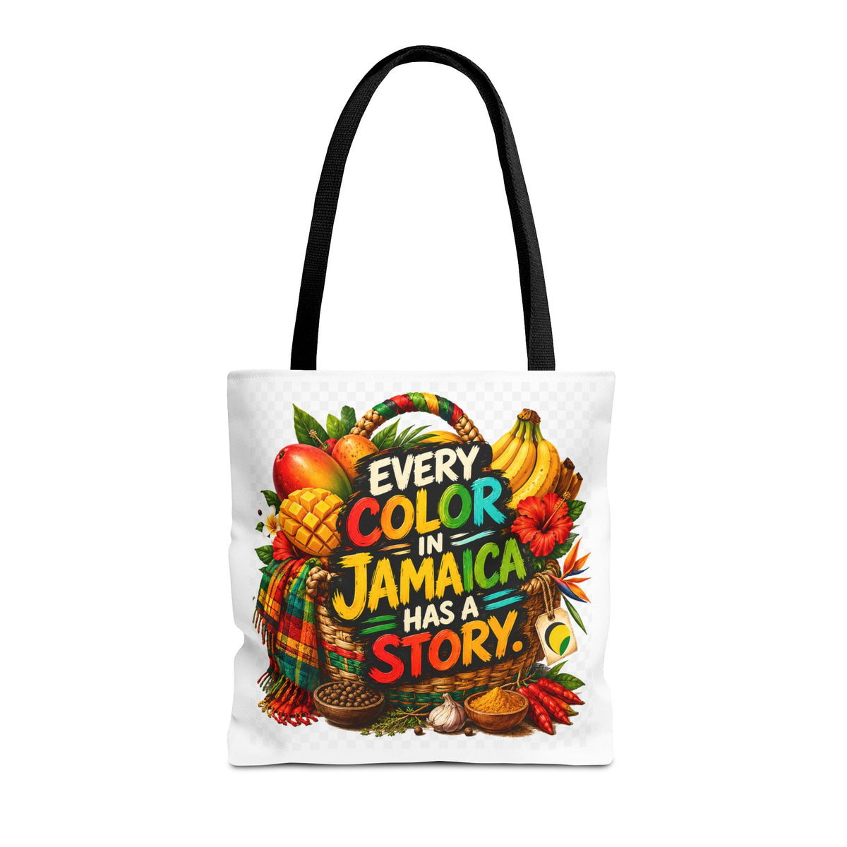 Jamaica Story Tote Bag — "Every Color in Jamaica Has a Story" All-Over Print
