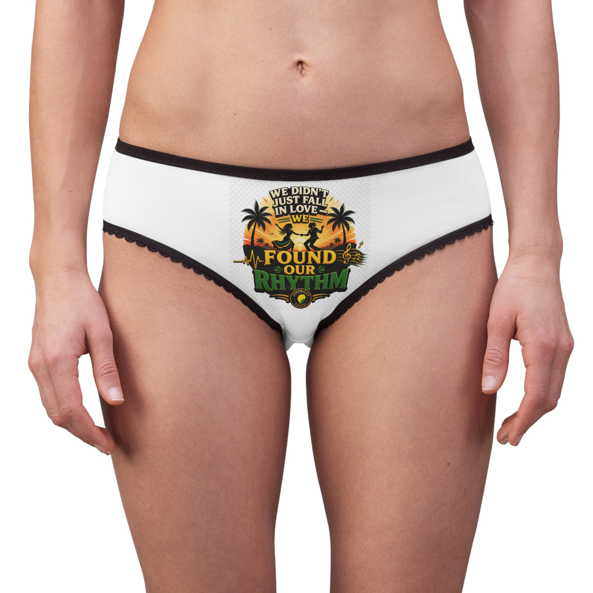 Women's Briefs — Jamaica Sunset & Rhythm Graphic Lingerie (Tropical Couple Design)