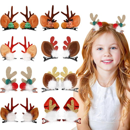 16PCS Reindeer Antler Hair Clips Christmas Pine Cone Headband