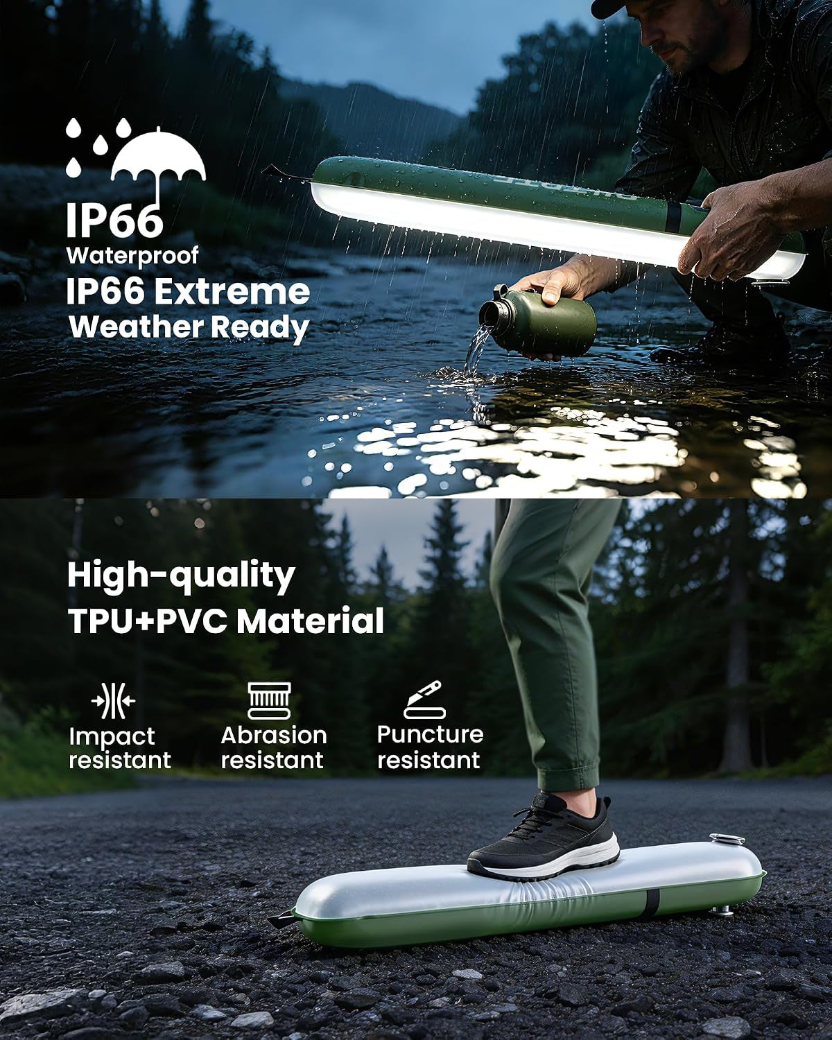 24" Inflatable Solar Camping Lantern IP66 TPU Emergency Hiking Light(Green)