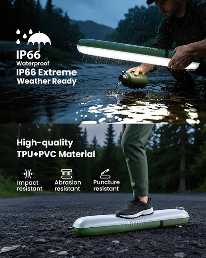 24" Inflatable Solar Camping Lantern IP66 TPU Emergency Hiking Light(Green)