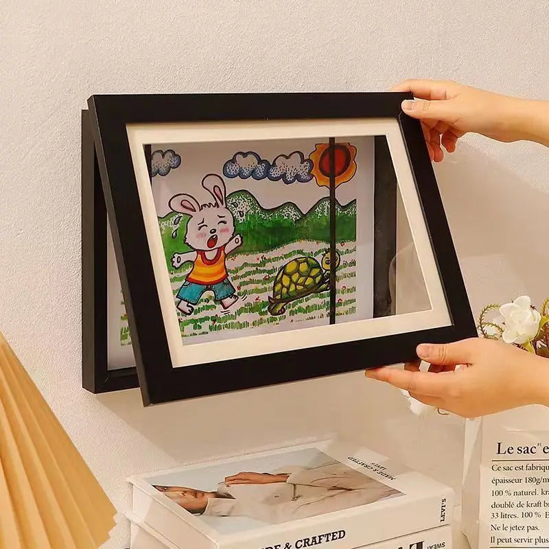 Magnetic Wooden Flip Art Photo Frame, A4 Photo Frame, DIY Photo Frame, Children'S Storage Display Frame, Home Decoration