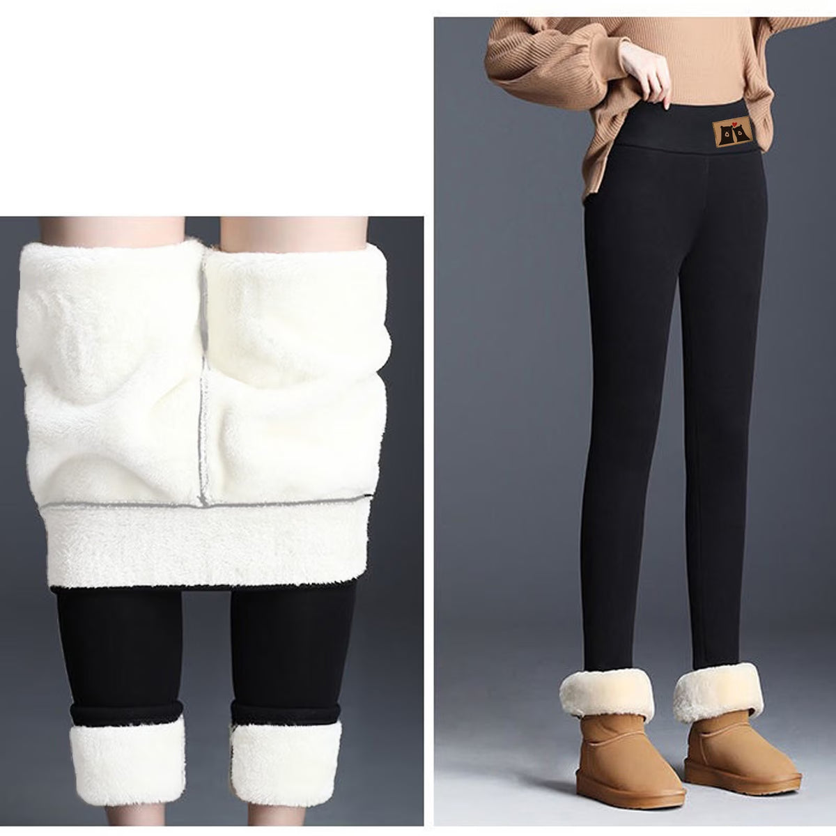 Warm Sherpa Fleece Lined Leggings for Women, High Waist Thick Tummy Control Fleece Skinny Tights Plush Thermal Pants