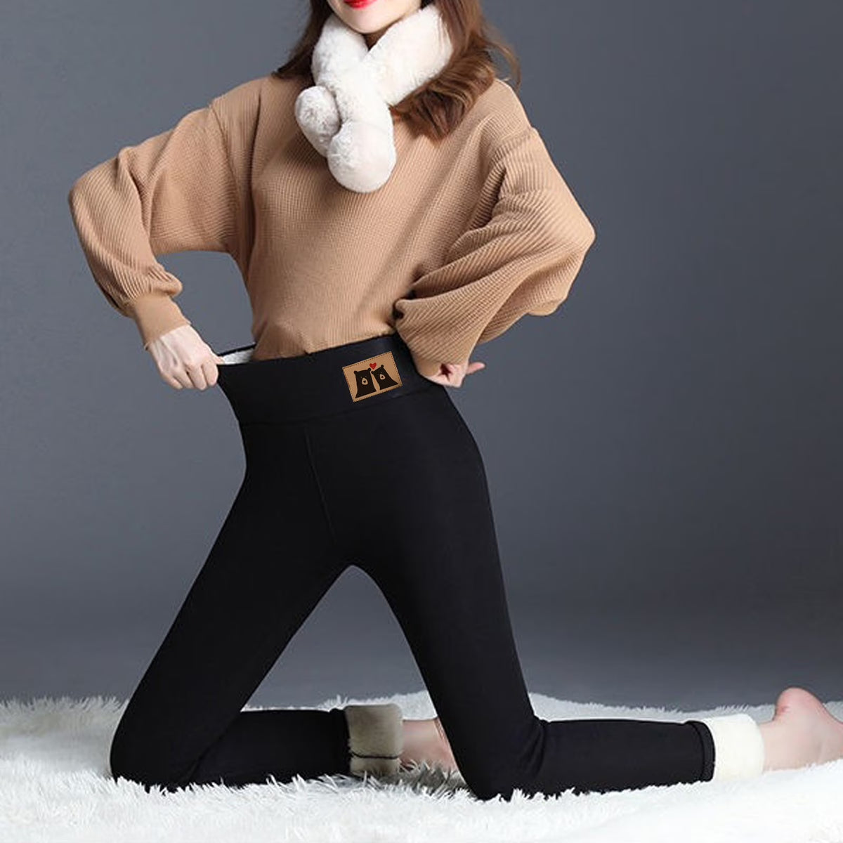 Warm Sherpa Fleece Lined Leggings for Women, High Waist Thick Tummy Control Fleece Skinny Tights Plush Thermal Pants