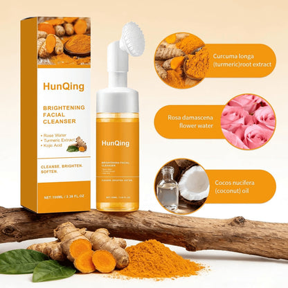 Glow Wash Turmeric Face Wash with Brush,Deep Cleansing Exfoliating Foaming Facial Cleanser.