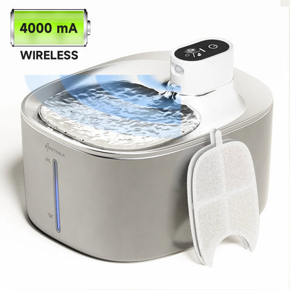 4L Automatic Stainless Steel Cat Water Fountain 4000Mah Wireless Cat Dog Drinker Pet Water Dispenser with 2Pcs Filters