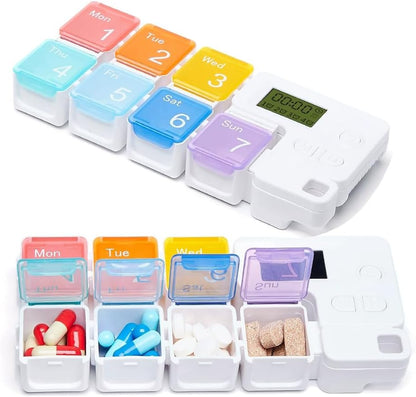 Smart Pill Box,7 Day Pill Organizer,4 Alarm Clocks,Am/Pm Automatic Alarm Reminder,Hold Vitamins Fish Oil,Supplements,Travel Pill or Pillganizer,Suitable for the Elderly, Children, Office Workers