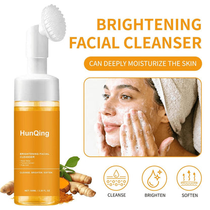 Glow Wash Turmeric Face Wash with Brush,Deep Cleansing Exfoliating Foaming Facial Cleanser.