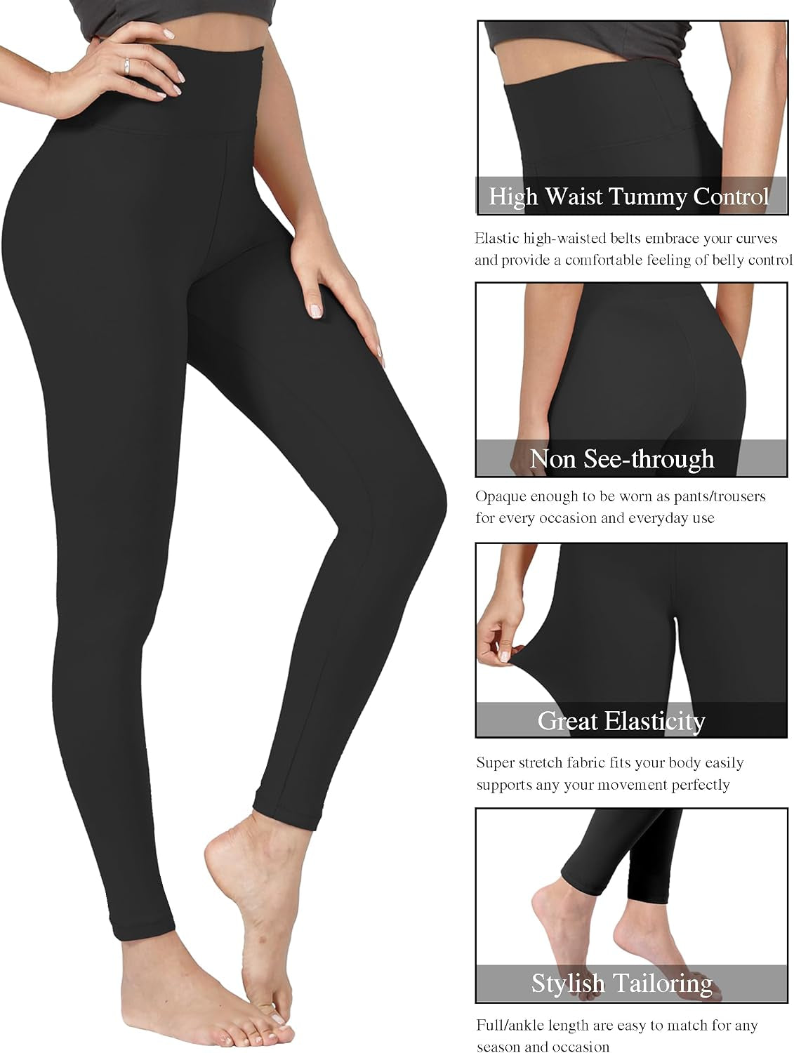 Creamlush Women's High-Waisted Full Length and Capri Leggings