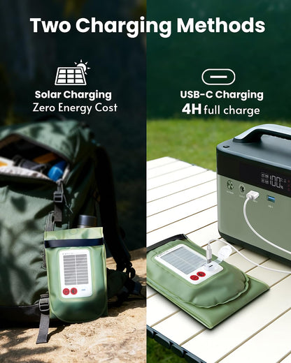 24" Inflatable Solar Camping Lantern IP66 TPU Emergency Hiking Light(Green)