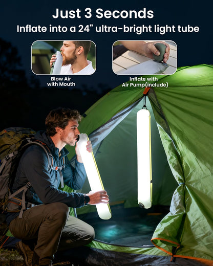 24" Inflatable Solar Camping Lantern IP66 TPU Emergency Hiking Light(Green)