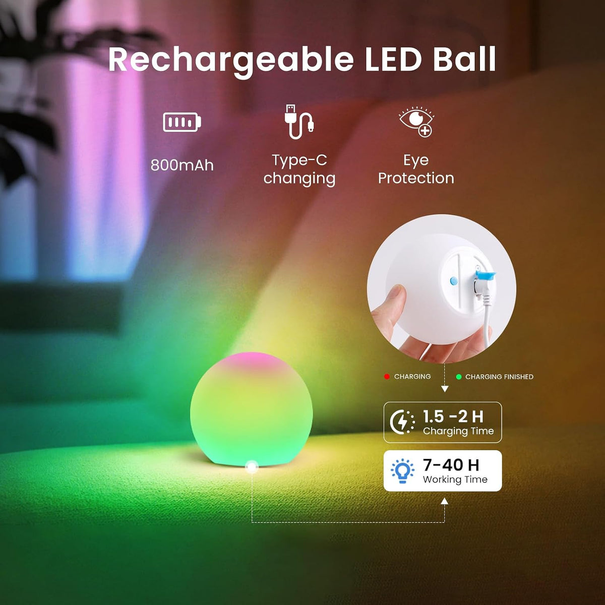 3-Inch Rechargeable LED Ball Lights, Glowing Sphere Lights W/Remote