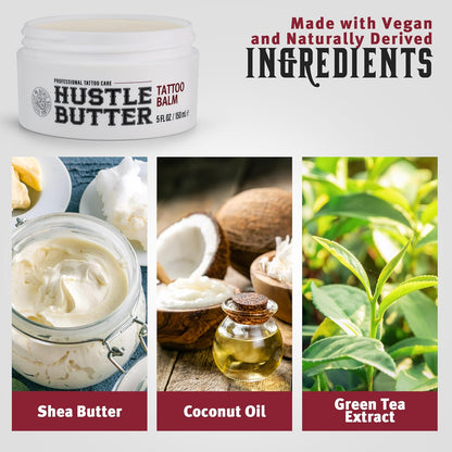 Hustle Butter Tattoo Aftercare 5Oz Tattoo Balm, Heals + Protects New Tattoos and Rejuvenates Older Tattoos - 100% Vegan Cream No-Petroleum