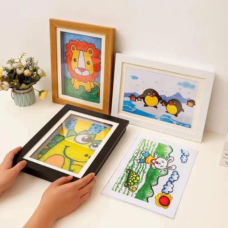 Magnetic Wooden Flip Art Photo Frame, A4 Photo Frame, DIY Photo Frame, Children'S Storage Display Frame, Home Decoration
